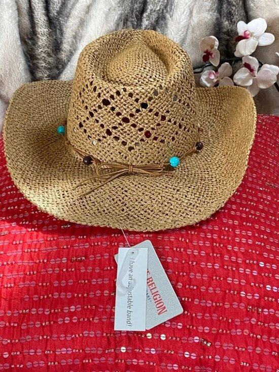 NEW! TRUE RELIGION UNISEX COWBOY SUN HAT SHELLS TURQUOISE